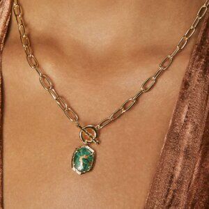 Daphne Convertible Silver Link and Chain Necklace in Variegated Turquoise